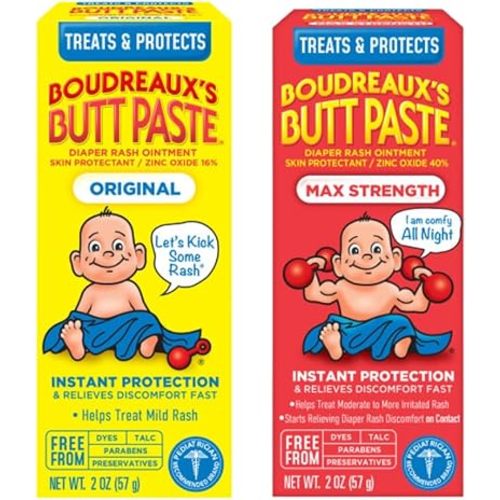 Boudreaux's Butt Paste Diaper Rash Ointment (Original (2oz) & Maximum Strength (2oz)) (1 of each) Variety Pack