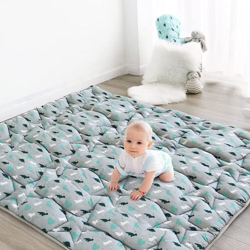 Baby Play Mat for Boys Girls, 50'' x 50'' Baby Play Mat for Playpen, One-Piece Crawling Play Mat for Baby, Non Slip Kids Play Mat, Toddlers, Dinosaur, Grey