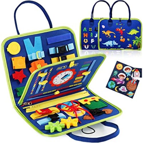 Guolely Busy Board Montessori Toy for 1 2 3 4 Year Old Toddlers - Educational Activity Developing Sensory Board for Fine Basic Dress Motor Skills - Travel Toys for Plane Car, Gift for Boys Girls