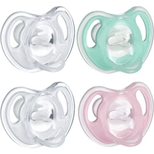 Tommee Tippee Ultra-Light Silicone Pacifier, Symmetrical One-Piece Design, BPA-Free Silicone Binkies, 0-6m, 4-Count