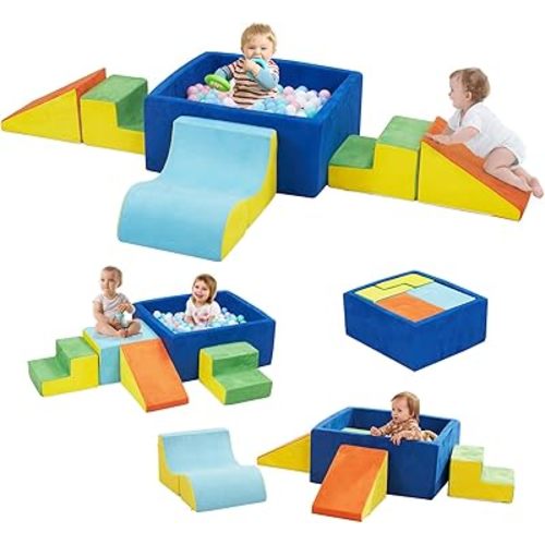 Foam Climbing Blocks for Toddlers, Kids Climbing Toys with Large Ball Pit (No Ball Included), Soft Play Climbing for Toddlers, Indoor Crawling, Sliding and Playing