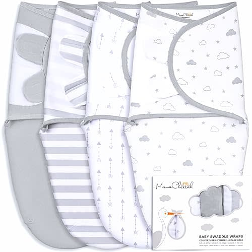 Mama Cheetah Baby Swaddle Sack, Organic Cotton Swaddle Blanket, Adjustable Swaddle Sleep Sacks, Easy Swaddles for Boy Girl 0-3 Month, Baby Essentials, 4-Pack, 4-Pack Grey
