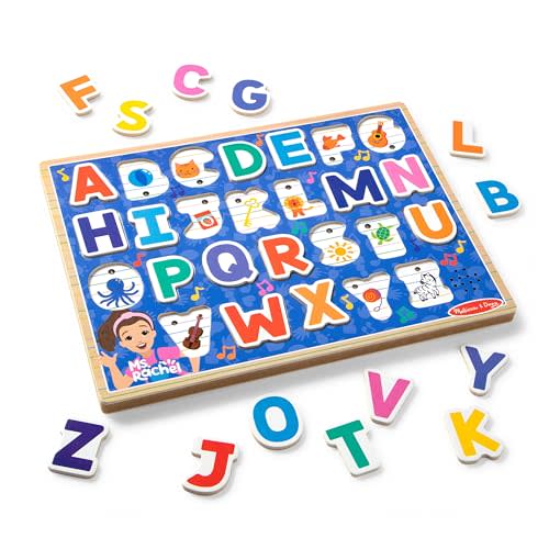 Melissa & Doug Ms. Rachel Wooden Phonics Alphabet Sound Puzzle with Light-Activated Sound Effects, 24-Piece Toddler Toys for Boys and Girls Ages 2+ Years