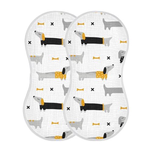 Muslin Baby Burp Cloths Set of 2, Soft Absorbent Cute Dogs Dachshunds Muslin Washcloths, Bibs, Face Towel for Newborn Boys Girls, 22 x 11 Inch