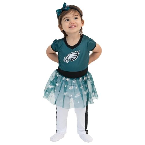 MODERN HERO NFL Officially Licensed One-piece Bodysuit with Mesh Skirt, Leggings and Matching Headband