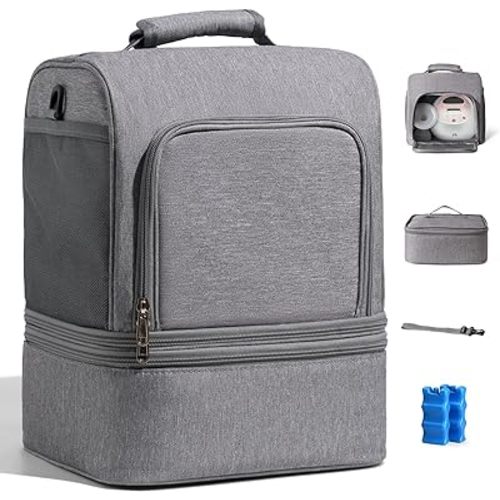 NCVI Breast Pump Bag, Backpack Compatible with Spectra S1, S2, Medela, Double Layer Separable Breastmilk Bag with Cooler, Diaperbag Multifunctional Backpack for Working Nursing Outside Mom, Grey