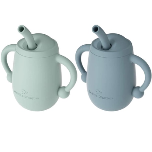 Cuddle Campus Pack of 2 Silicone Baby Training Cup, Shatterproof Toddler Sippy Cups with Straw, Open Cup for Baby, 6+ Months 4 Oz