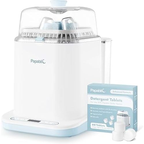 Papablic Bottle Washer Pro, Baby Bottle Washer & Sterilizer & Dryer, 4-in-1 Bottle Washer Sanitizer for Bottles, Pump Parts, & Baby Essentials - Quick & Clean with 60 Detergent Tablets