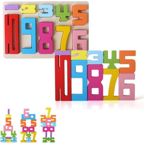 Wooden Number Building Blocks, Montessori-Inspired Wooden Number Building Blocks, Math Learning Toys for Kids Digital Educational Counting Toys