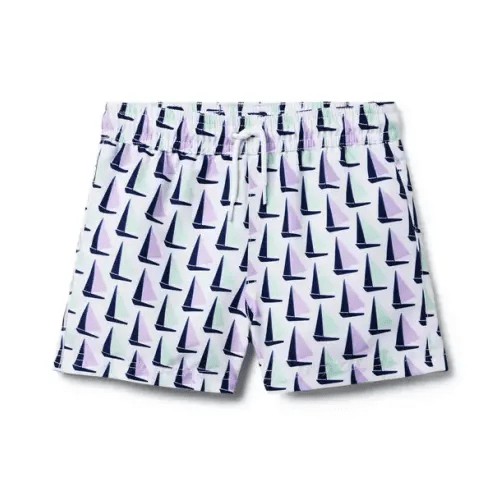 Recycled Geo Sailboat Swim Trunk | 6-12m