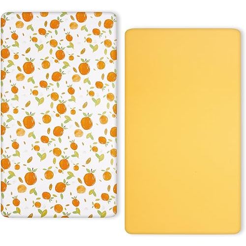 TILLYOU Baby Crib Sheets Boy Girl, 2 Pack Fitted Standard Crib Mattress Sheets, Soft Breathable Baby Bed Sheets for Crib 28x52in(Orange Flavour)