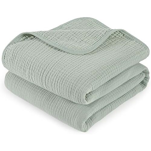 david's kids Baby Muslin Blankets 47" X 47", 4-layer 100% Cotton Muslin Blanket for Summer, Ultra Soft Breathable and Lightweight Receiving Blanket for Boys Girls, Gentle Baby Wrap Swaddle, Sage Green