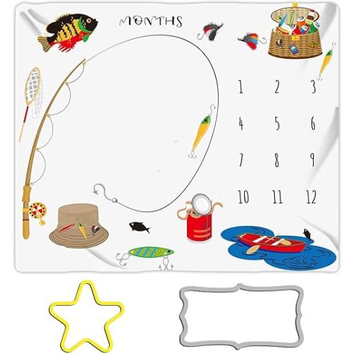 BTZDME3 Baby Monthly Milestone Go Fishing Blanket, 48x40in Newborn Memory Blanket