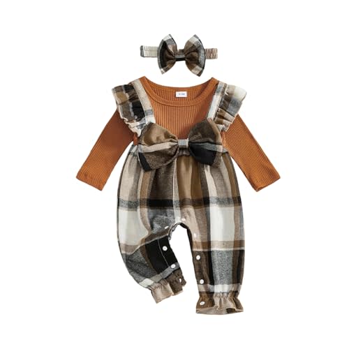 YINGISFITM Newborn Baby Girl Clothes Floral Romper Fack Two Piece Jumpsuit | Cow Romper,Western Cow Jumpsuit,Bow Heandband,Baby Girl Clothes Newborn Fall/Winter 0 3 6 9 12 18 Months