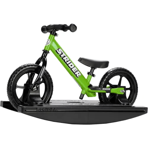 Strider 12” Sport Bike + Rocking Base - Helps Teach Baby How to Ride a Balance Bicycle - for Kids 6 Months to 4 Years - Easy Assembly & Adjustments