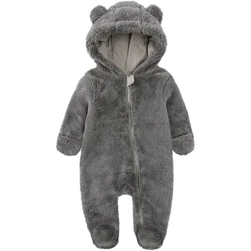Baby Newborn Snowsuit Fleece Winter One-Piece Suit Cartoon Bear Warm Hooded Jumpsuit Outwear Outfits for Girls Boys