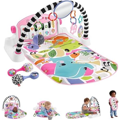 Fisher-Price Baby Gift Set Glow and Grow Kick & Play Piano Gym Pink Playmat & Musical Learning Toy with 2 Rattle Maracas for Newborns Ages 0+ Months