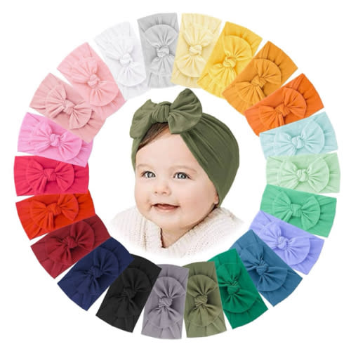 Jesries 22 PCS Baby Headbands Soft Nylon Hairbands with Bows Girls Hair Accessories for Newborn Infant Toddler Kids Handmade