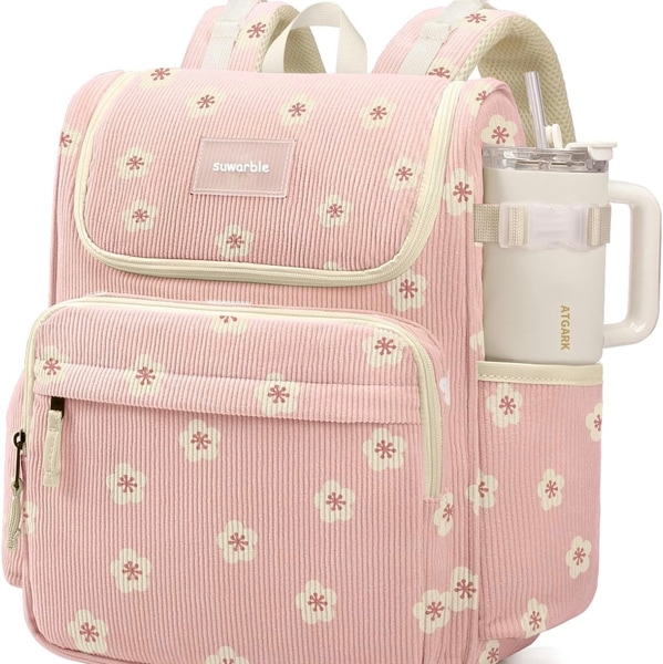 Large Corduroy Diaper Bag Backpack for Mom, 25L Baby Travel Bag with Insulated Bottle Pockets, 40oz Side Strap & Stroller-Ready Straps