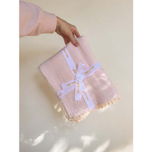 Muslin Crinkle Organic Lace Blanket | Baby Pink – Little and Fern