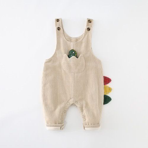 Baby Fleece Lined Dinosaur Corduroy Beige Overalls