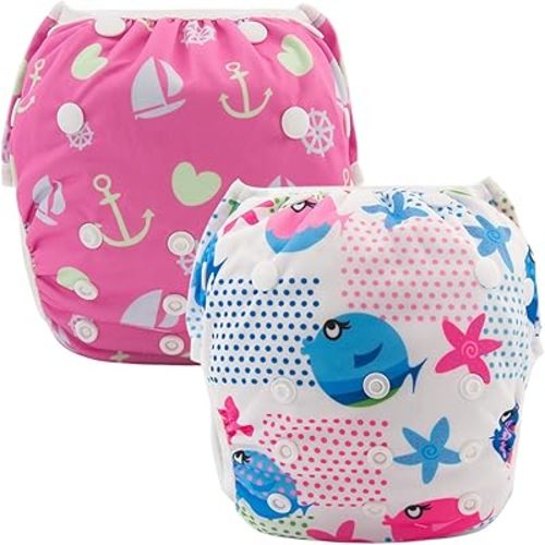 ALVABABY Swim Diapers 2pcs Baby & Toddler Snap One Size Reusable Adjustable Swim Diapers for Swim Classes SW09-10