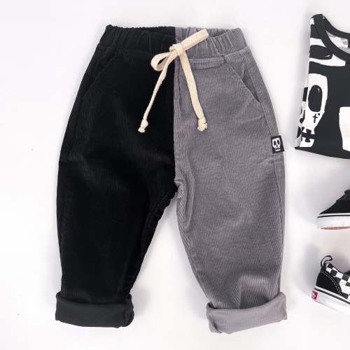 NOT SO BASIC HALF & HALF GREY/BLACK CORD TROUSERS