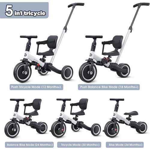 newyoo | Toddler Bike, 4 in 1 Tricycle Balance Bike White