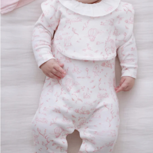 Baby Footed Onesie - Toile De Jouy/Pink