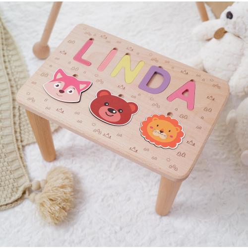 Personalized Toddler Name Puzzle Step Stool, Kids Puzzle Stool Bench with Name, Baby Boy Birthday Gift, Baby Shower Gift Wooden Helper Chair