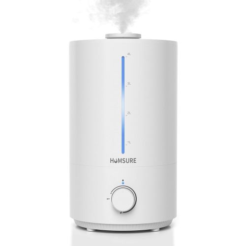 HUMSURE Humidifier for Bedroom Baby, 4.0L Cool Mist Humidifier For Household Plants, Silent Ultrasonic Humidifier With Bidirectional V-Shaped Nozzle, Controllable Lighting, Easy to Clean,Whit