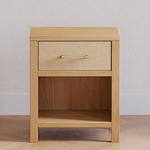 Namesake Eloise Assembled Nightstand in Honey with Performance Sand Eco-Weave Drawer Upholstery, Upper Drawer with Lower Shelf, Greenguard Gold Certified
