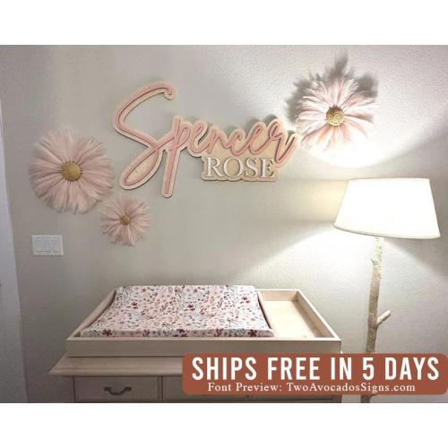 Large wood name sign, nursery name sign, boho nursery sign , above crib cut out, layered baby name sign, double baby name sign, cut out sign