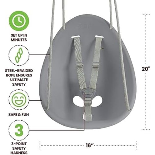 Swurfer Coconut Toddler Swing – Comfy Baby Swing Outdoor, 3- Point Adjustable Safety Harness, Secure, Safe Quick Click Locking System, Blister-Free Rope, Easy Installation, Ages 6-36 Months