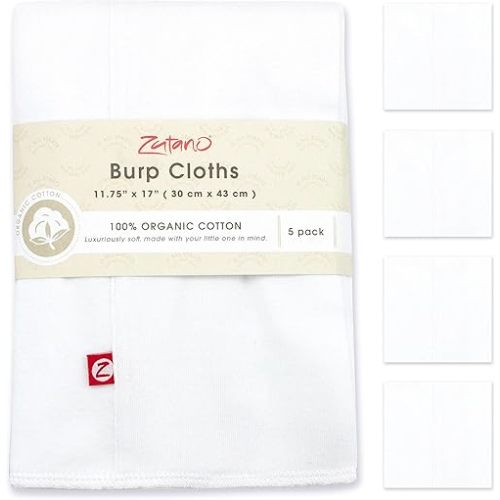 Zutano 5-Pack Organic Burp Cloths for Baby Girl & Boy, Large Cotton Burping Cloths for Babies | Absorbent Baby Spit-Up Rags | Gender Neutral Burp Clothes | Newborn Essentials, Solid White