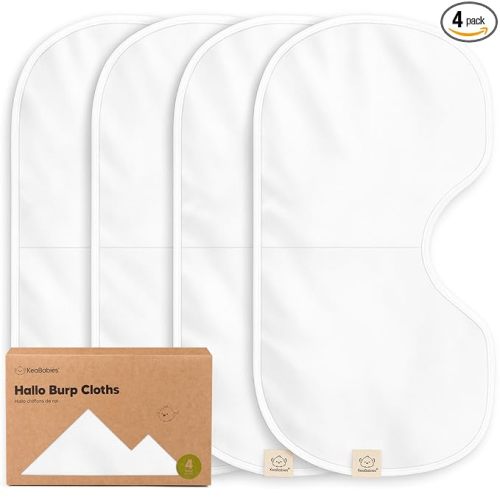 KeaBabies 4-Pack Baby Burp Cloths Baby Girl, Boy - Organic Cotton Burp Cloth, Extra Large, Absorbent, Soft Burping Cloths & Bibs Set for Babies, Newborn Burp Clothes, Thick Burp Rags (Soft White)