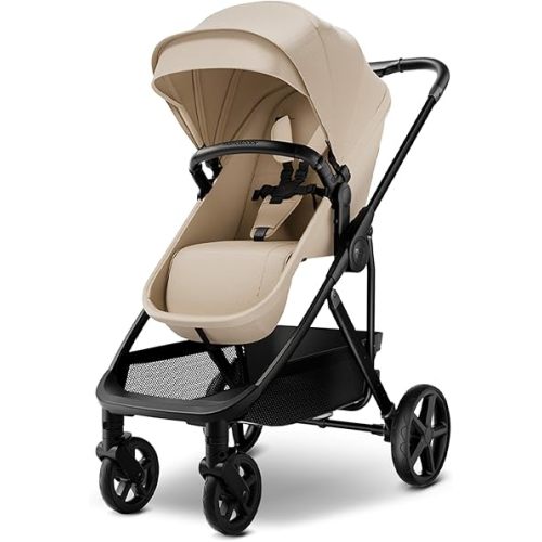 MAMA & BABY Rovee Bassinet Baby Stroller, 2-in-1 Foldable Infant Stroller with Reversible Seat, UPF 50+ Canopy, All-Terrain Wheels for On-The-Go Families