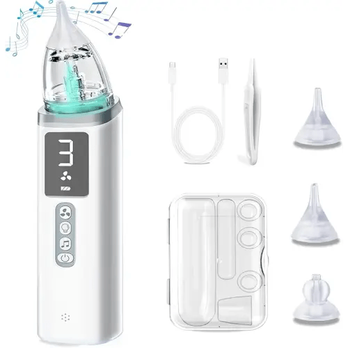 Nasal Aspirator for Baby, Electric Nose Sucker Rechargeable Baby Nasal Aspirator with 3 Levels Suction, Nose Cleaner Baby Essentials with 3 Silicone Tips, Tweezers, Organizer