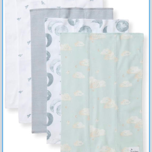 Burt's Bees Baby Infant Burp Cloths, 100% Organic Cotton Extra Absorbent Soft Fabric Drool Cloths, 5-Pack Newborn Must-Have Essential Large Burping Cloths, One Size 17 x 11.75 Inches