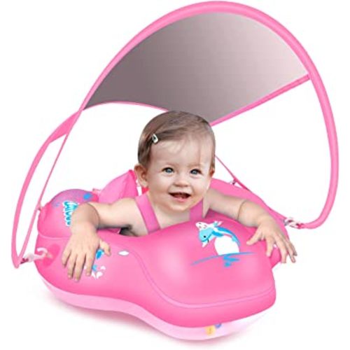 LAYCOL Baby Swimming Float Inflatable Baby Pool Float Ring Newest with Sun Protection Canopy,add Tail no flip Over for Age of 3-36 Months (Pink, Large)