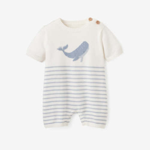 Whale Striped Knit Shortall Romper – Elegant Baby