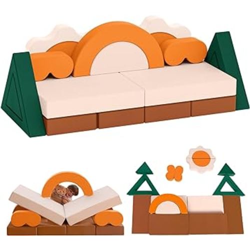 18PCS Modular Kids Play Couch - Junlge Theme Toddler Couch Building Fort, Convertible Sofa Foam Couch, Multifunctional Kids Sofa, Toddler Baby Playroom/Bedroom Furniture for Playing, Sleeping