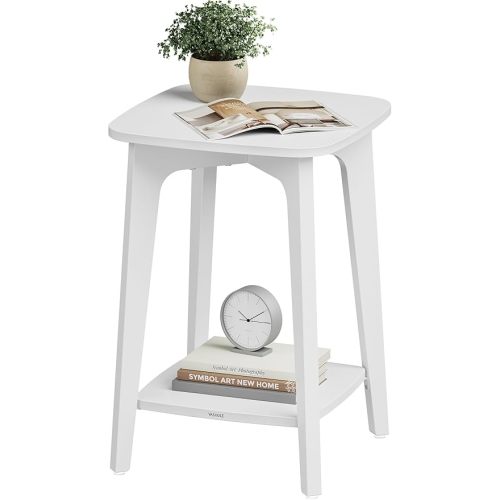 VASAGLE MAEZO Collection - Side Table, 2-Tier Small Square End Table, Nightstand with Tapered Legs, Curved Transitions, for Small Spaces, Living Room, Bedroom, Cloud White ULET236W01