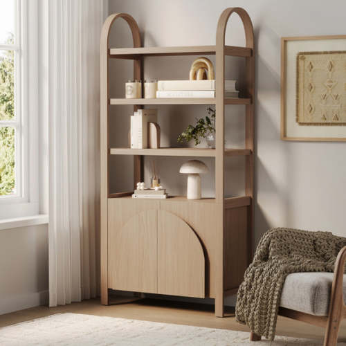 Mid-Century Arched Door Bookshelf Raw Oak