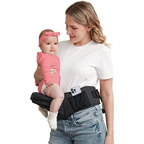 BABYMUST Hip Seat Baby Carrier, Advanced Adjustable Waistband &Various Pockets, Ergonomic Carrier for Newborns to Toddlers up to 66lbs, Black