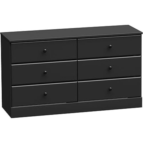 Prepac Astrid 6 Drawer Double Dresser for Bedroom, Wide Chest of Drawers, Bedroom Furniture, Clothes Storage and Organizer, 15.5" D x 47.5" W x 26.85" H, Black