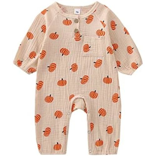 Infant Newborn Baby Boy Girl Clothes Halloween Outfits Pumpkin Ghost Print Jumpsuit Long Sleeve Cotton Linen Romper