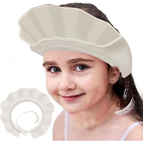 KOMIDK Baby Kids Shower Cap Shampoo Bath Bathing Hat Silicone Adjustable Washing Hair Shower Bathing Protection Shower Cap for Toddler, Baby, Kid, Children (White)