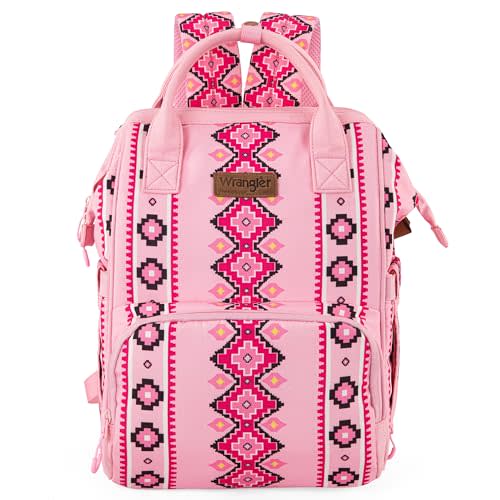Montana West x Wrangler Diaper Bag Backpack Aztec Travel Backpack Purses Western Multi-Function Baby Bags for Mom with Waterproof Insulated Pockets