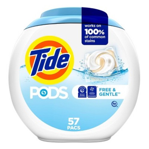 Tide Pods HE Compatible Laundry Detergent Pacs - Free & Gentle, Size: 57ct